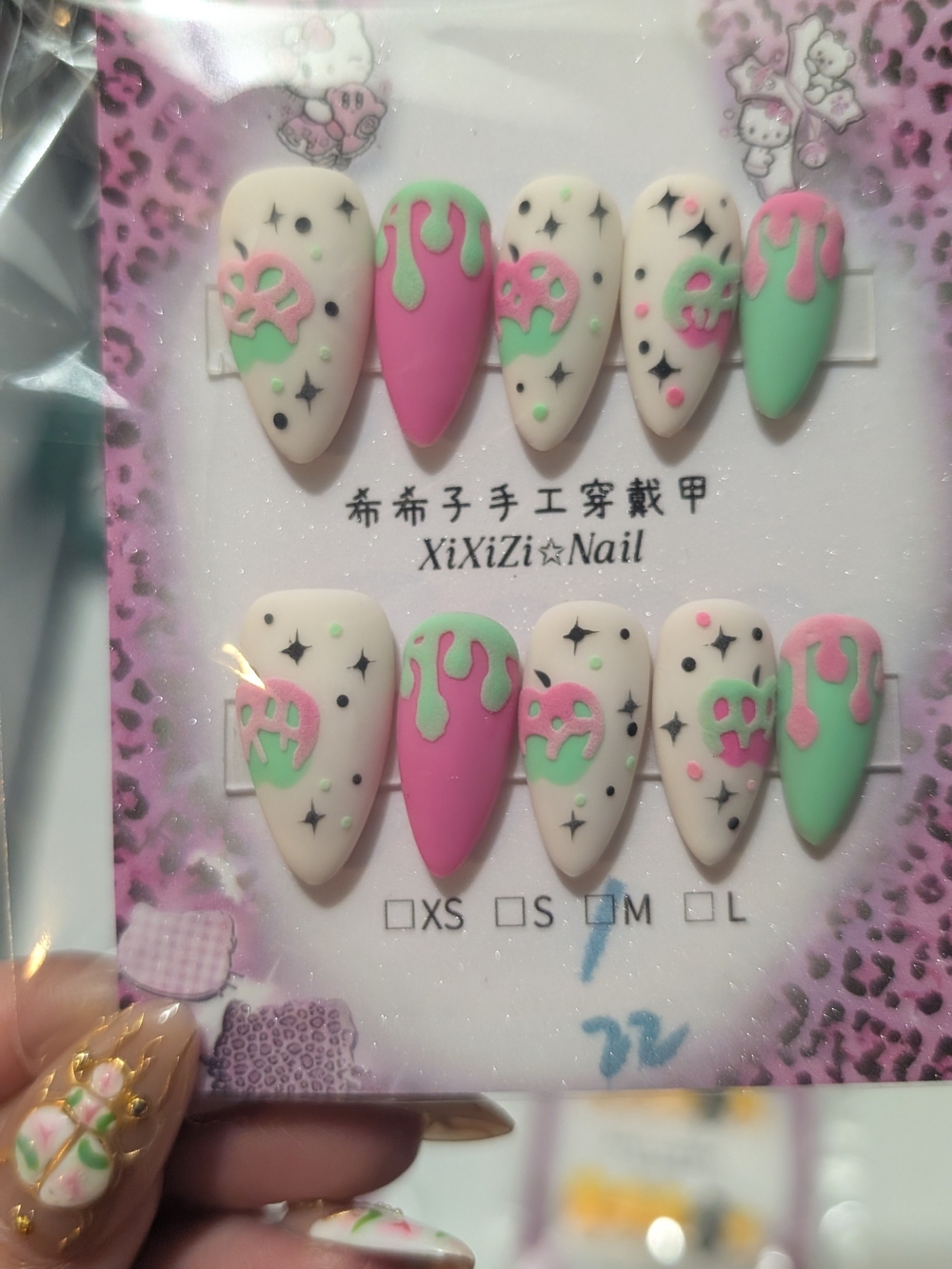 Pink & Mint Drip Press-On Nail Set Medium